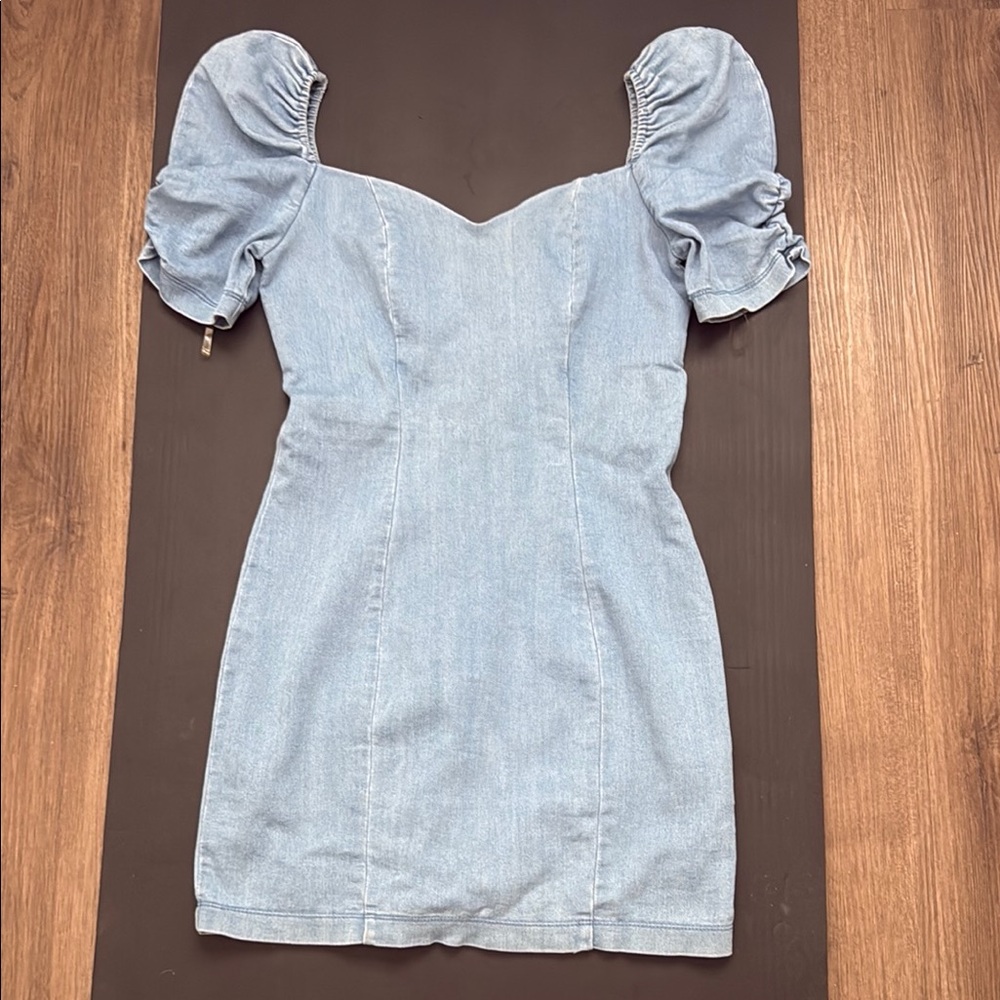 Haute Monde Light Blue Puff Sleeve Mini Dress